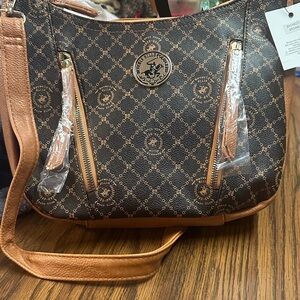NWT Beverly Hills Polo Club brown  Patterned Womens Bag